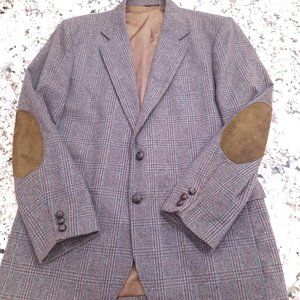 Circle S Ranch sz 42R‎ jacket blazer Sportcoat Plaid brown western Elbow patch